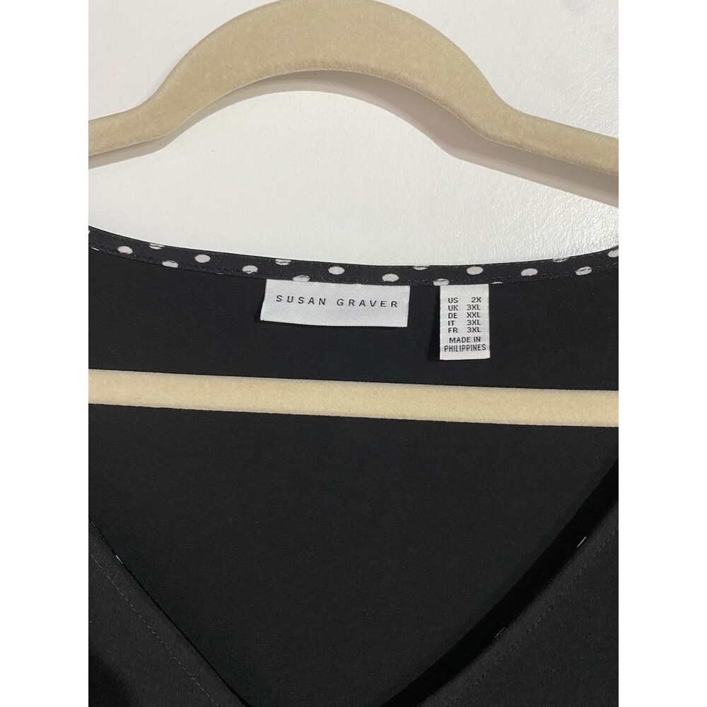Susan Graver Top 2X Black Liquid Knit‎ Quite Luxury Office Old Money Polka Dot - Picture 7 of 12